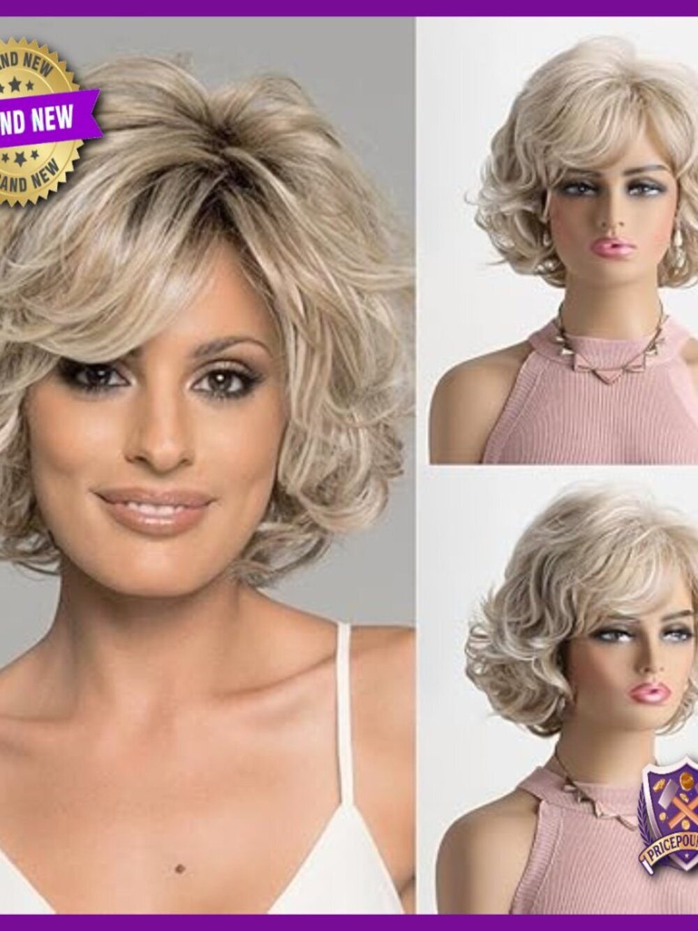 Short Curly Bob Wig with Bangs Heat Resistant Synthetic Hair Daily Wear